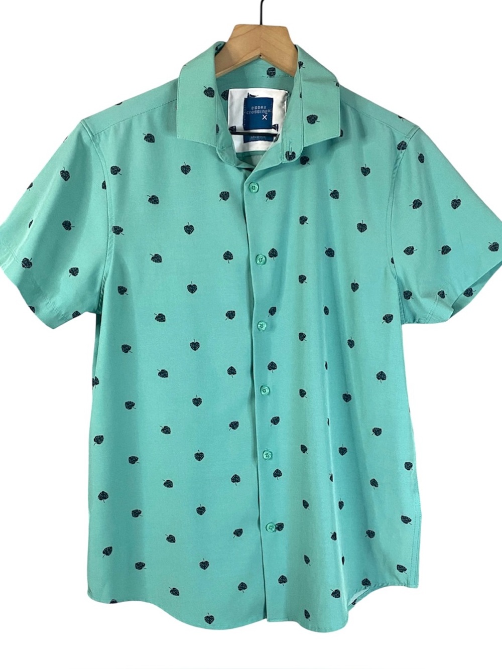 Men’s Essex Crossing Short-Sleeve Button Down in Turquoise w/ Leaf Print Medium
